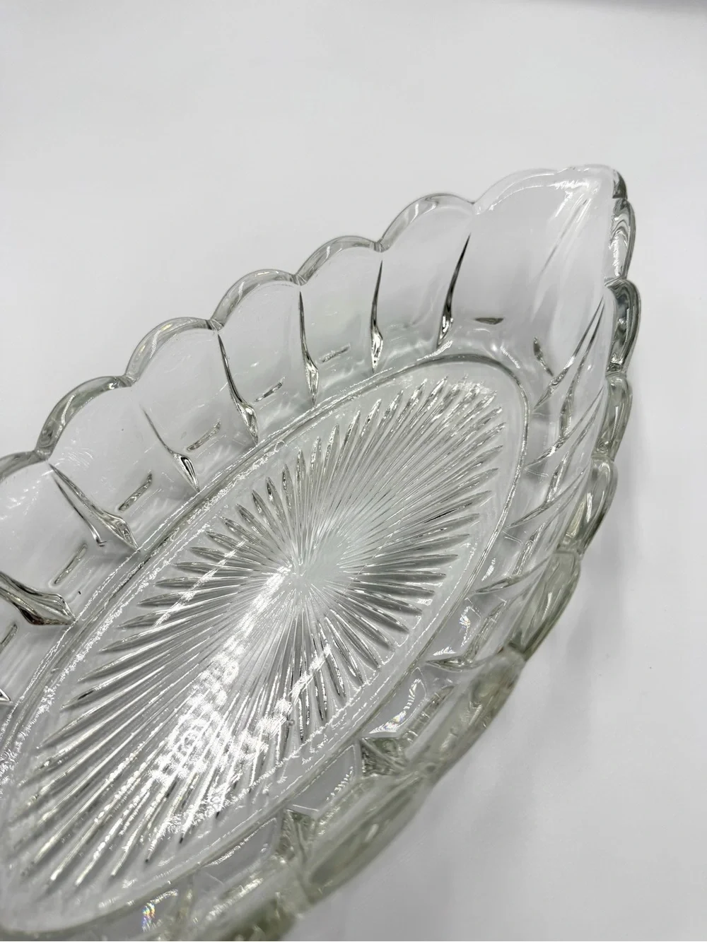 Vintage Clear Pressed Glass Relish Dish 12” Scalloped Serving Bowl
